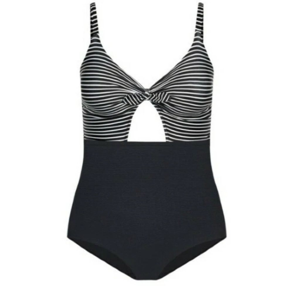 CITY CHIC Plus Size Black and White Striped Women's Swimsuit NWOT - Picture 3 of 10